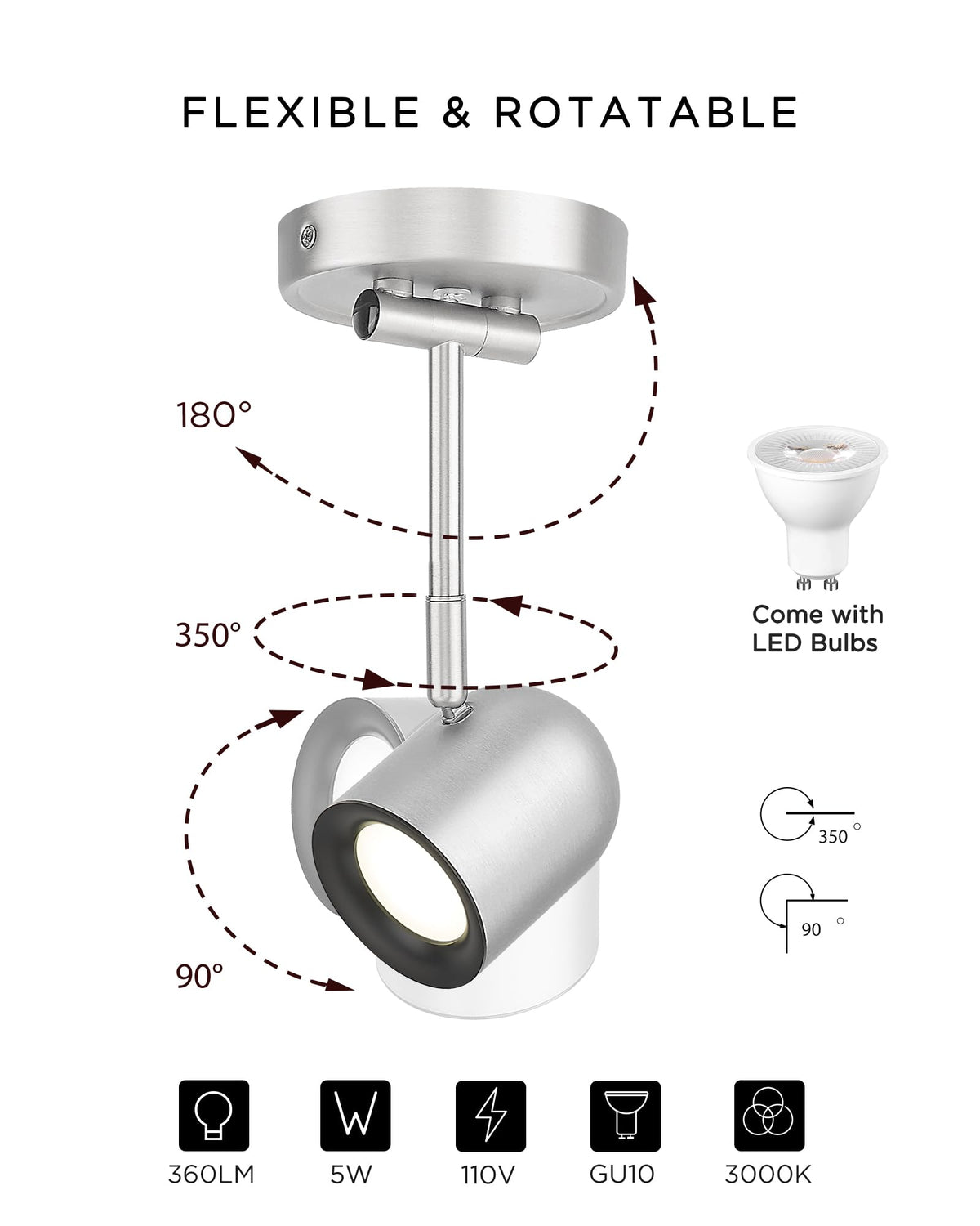 LED Track Light, Swing Arm Wall Track Lighting, Bulb Included