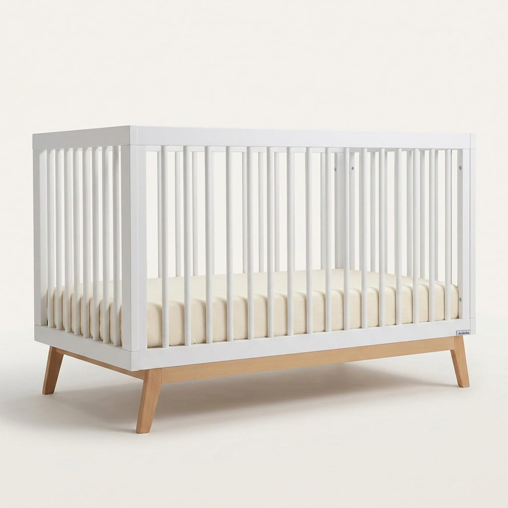 Baby Soho 3-in-1 Convertible Wood Crib, Made in Italy, White/Natural | Crib to Toddler Bed, GREENGUARD Gold