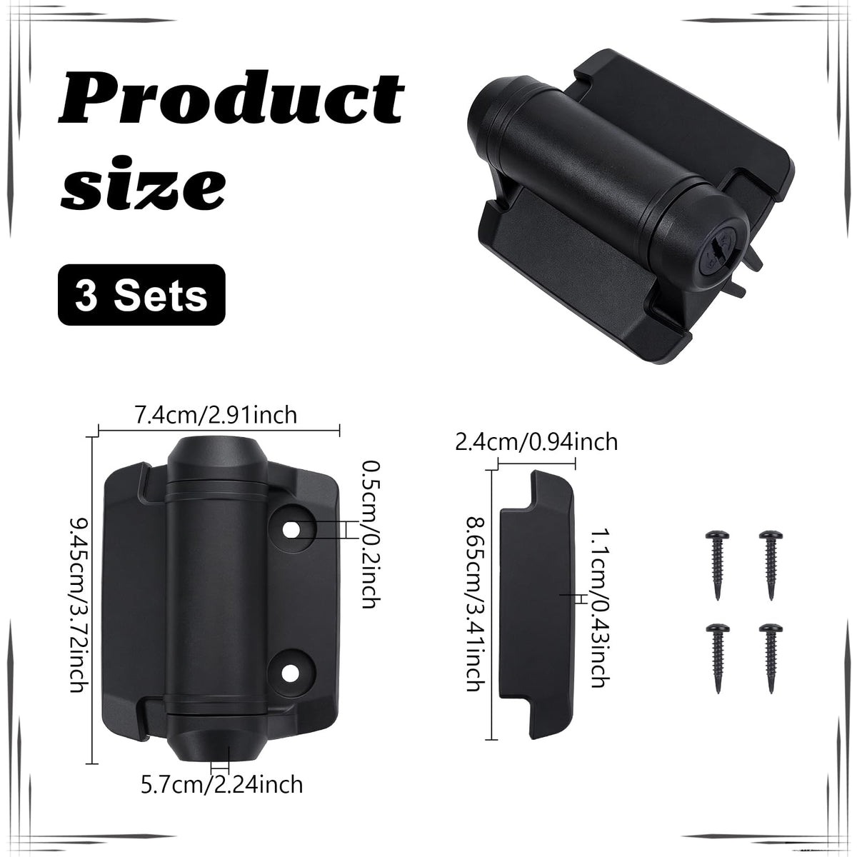 3Pcs Heavy Duty Self Closing Gate Hinges Adjustable Fence Hinges Kit 3.72x2.91x2.24Inch Sturdy Polymer and Stainless