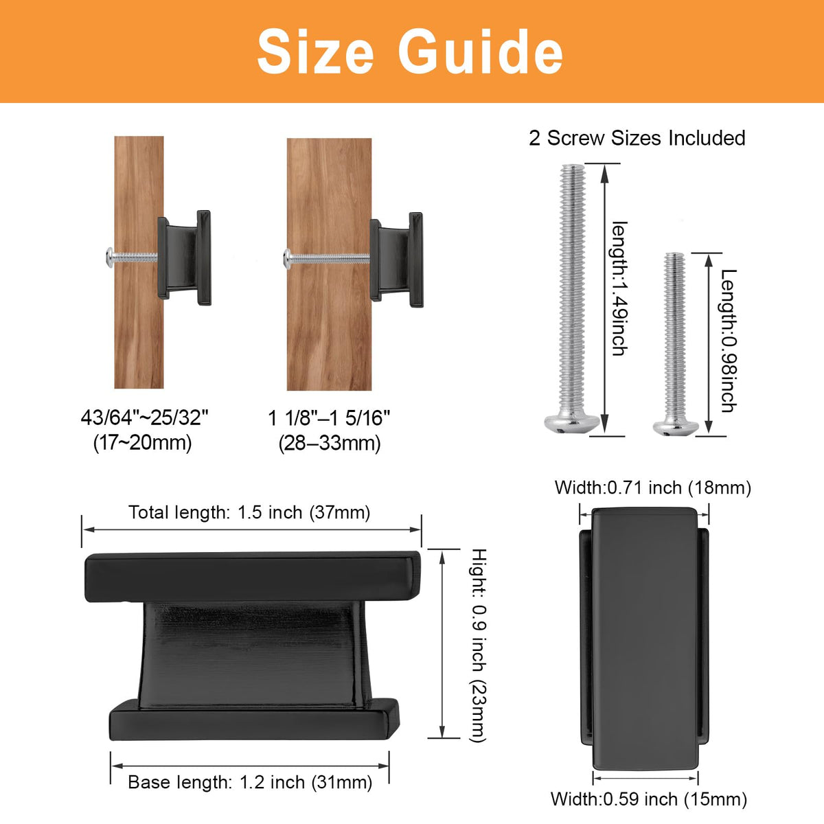 20 Pack Square Matte Black Kitchen Cabinet Knobs Black Drawer Dresser Knobs Cabinet Handles for Cupboard Closet