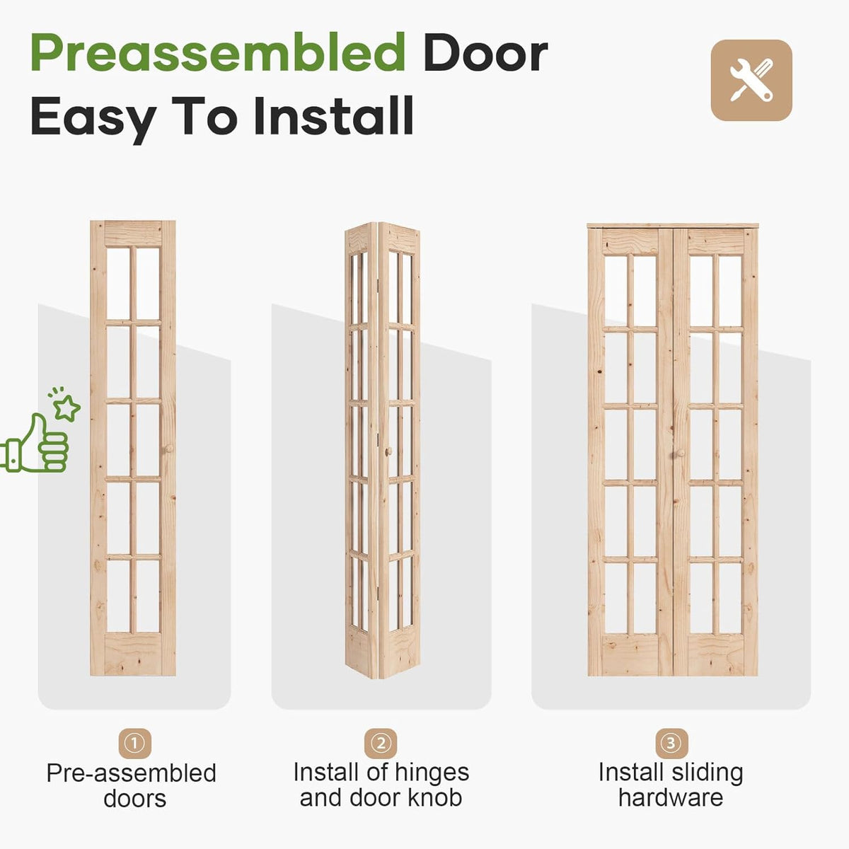 Bifold Closet Door,for 32in x 80in (Double 16x80) Opening,French Glass Barn Doors with 2.66FT Concealed Bi-Fold