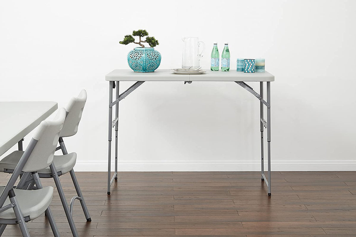 Star Resin Multipurpose Rectangle Table, 4-Feet Long, Height Adjustable, Center Folding Table, Light Gray