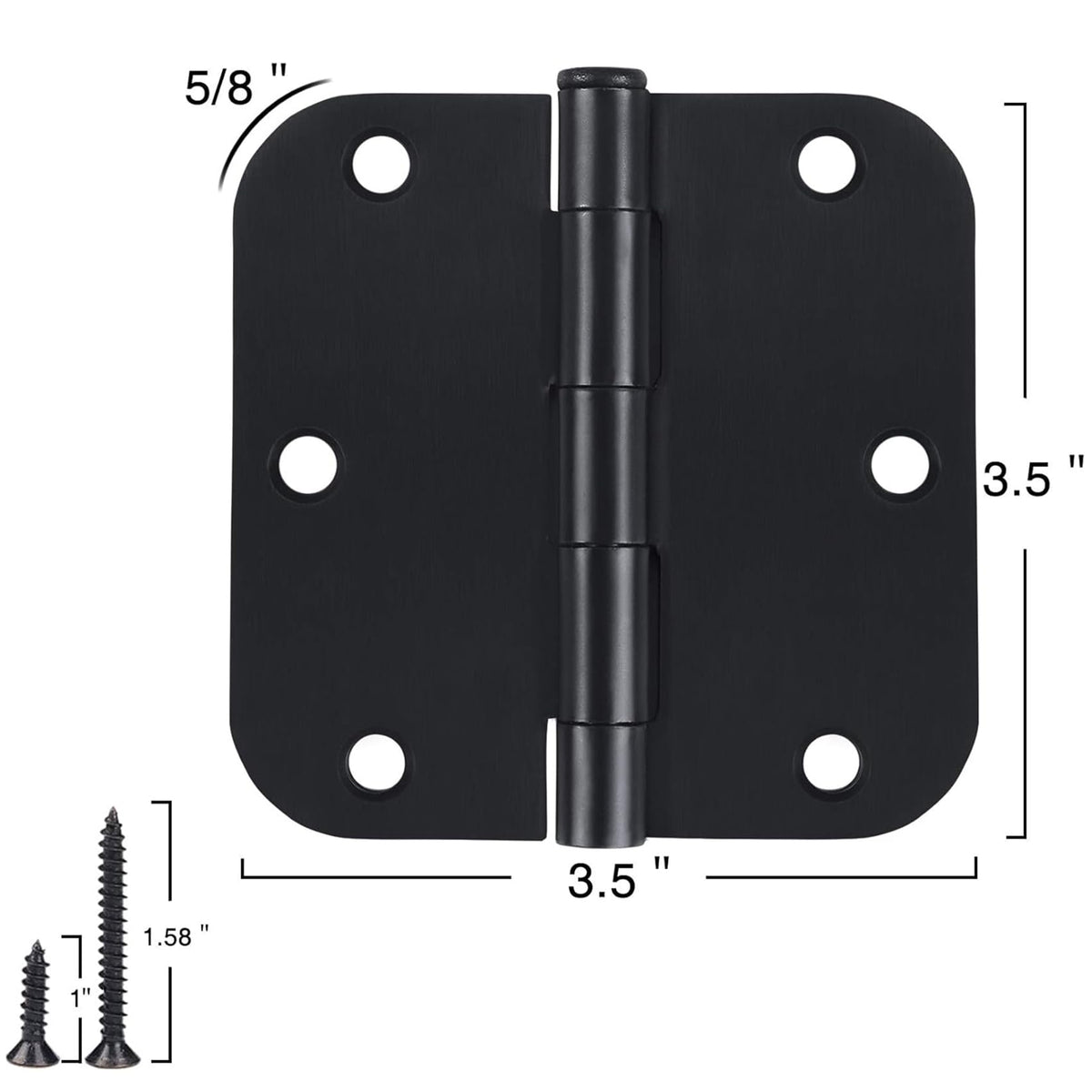 Rounded Matte Black Door Hinges 3.5 Inch 5/8" Radius No Squeak