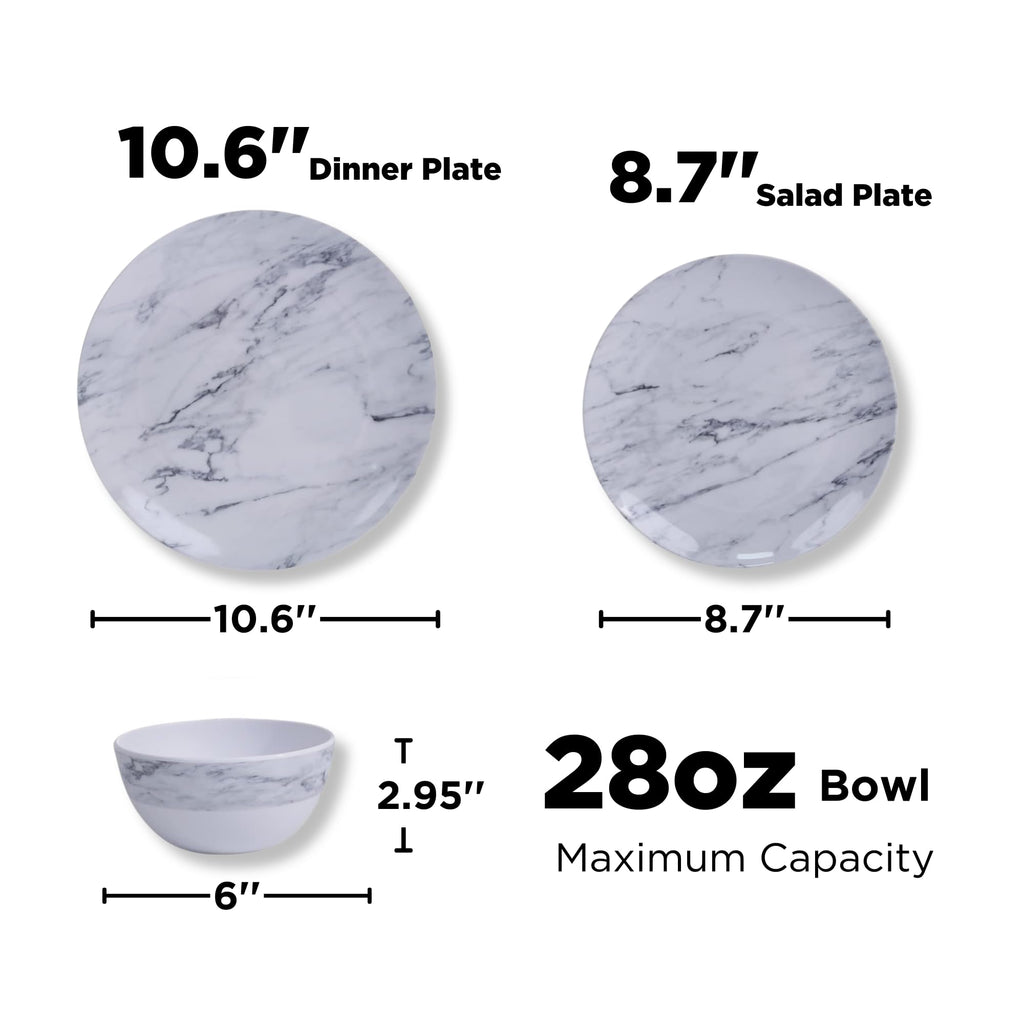 TP 12-Piece Melamine Dinnerware Sets, Service for 4, Marble Pattern