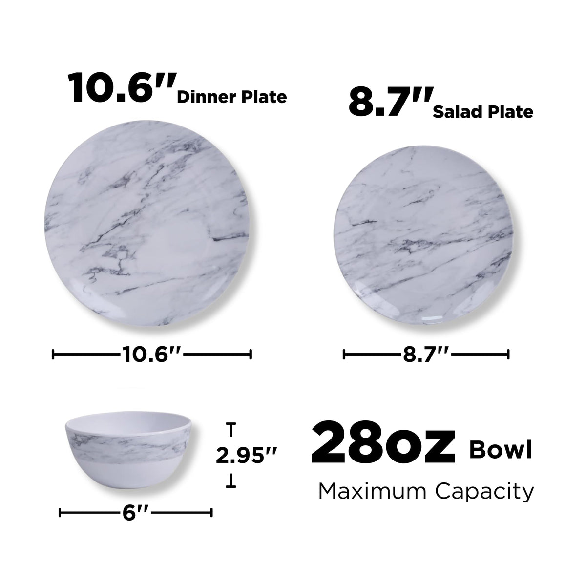 TP 12-Piece Melamine Dinnerware Sets, Service for 4, Marble Pattern