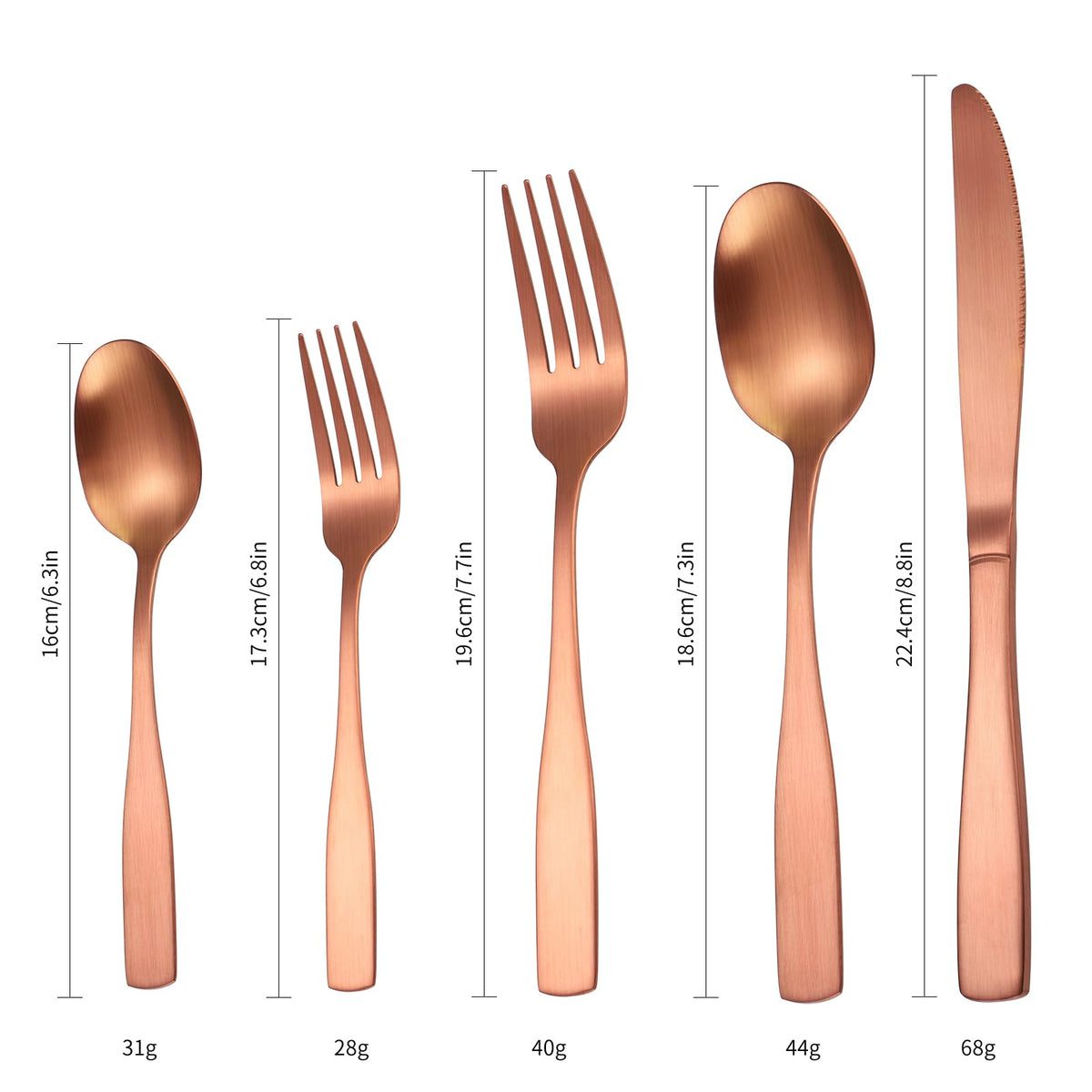 Rose Gold Silverware Matte Stainless Steel Flatware Utensils Set Service for 6 Modern Cutlery Eating Utensils include