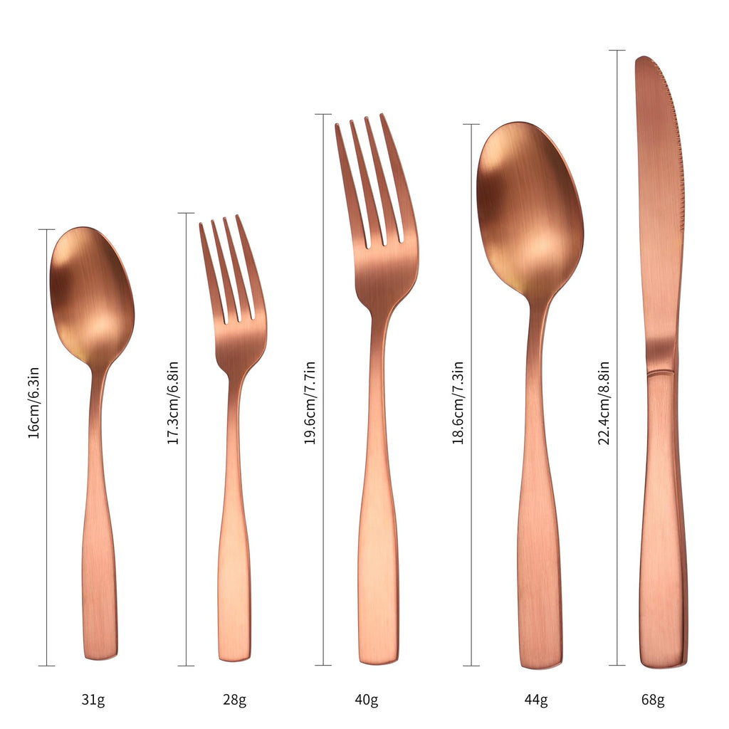 Rose Gold Silverware Matte Stainless Steel Flatware Utensils Set Service for 6 Modern Cutlery Eating Utensils include