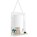 16" x 20" Farmhouse Wall Mirror with Shelf and Hemp Rope, White