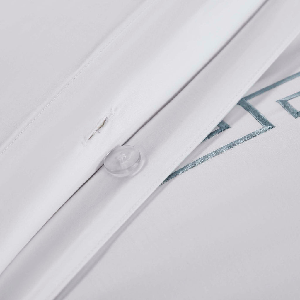 Embroidered Cotton Duvet Cover Set, Soft Bedding Covers, 1 Duvet Cover with Button Closure, 2 Pillow Shams, Greek Key