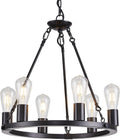 Farmhouse 6-Light Wagon-Wheel Chandelier, Compact Ring Fixture for Kitchens