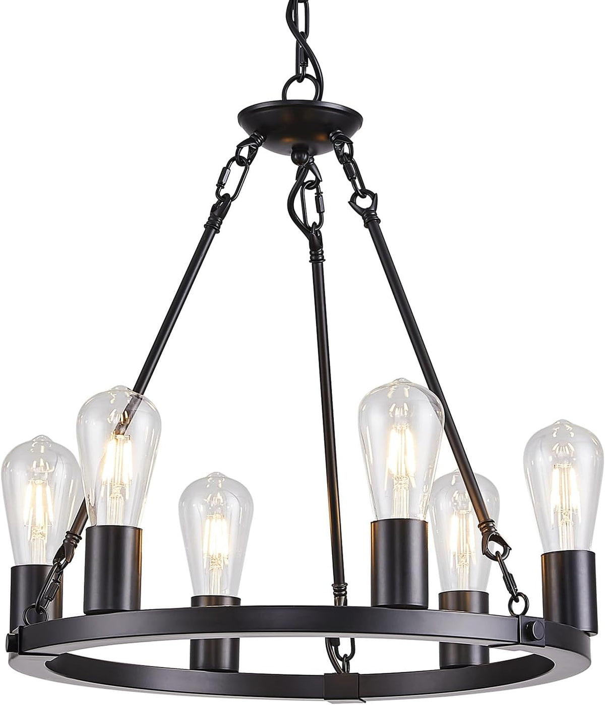 Farmhouse 6-Light Wagon-Wheel Chandelier, Compact Ring Fixture for Kitchens