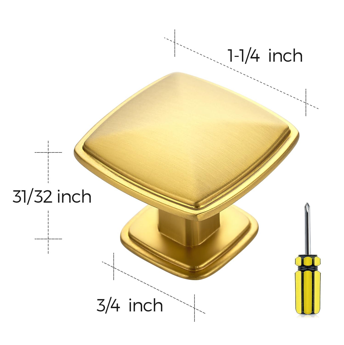 Brushed Brass Solid Knob Gold Kitchen Cabinet Pull,10 Pack,Square-1