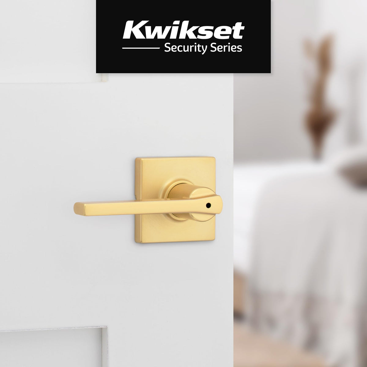 Casey Interior Privacy Door Handle with Lock, Door Lever , Satin Brass Reversible Keyless Push Button Lock Door Lever