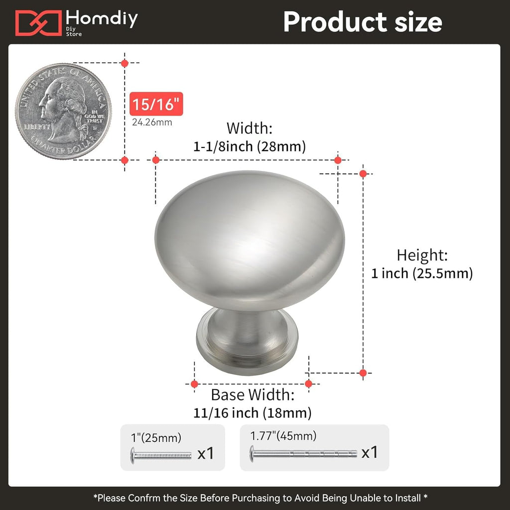 10 Pack Brushed Nickel Cabinet Knobs, Single Hole Dresser Pulls, Satin Nickel Knobs, Drawer Knobs, Silver Hardware for Door, Kitchen and Drawer