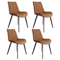 Modern Dining Chairs Set of 4, Upholstered Faux Leather Cushion Seat and Sturdy Metal Legs (4 Brown Chairs)