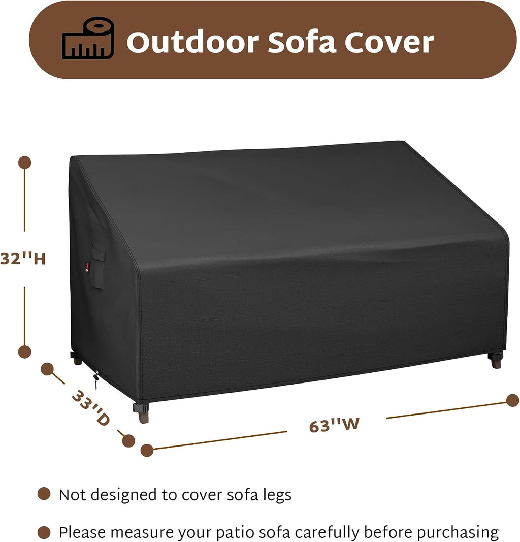 Outdoor Couch Sofa Cover 63 x 33 x 32 inch Loveseat Bench | Waterproof, WeatherProof, 600D Heavy Duty, 2-Seater Patio