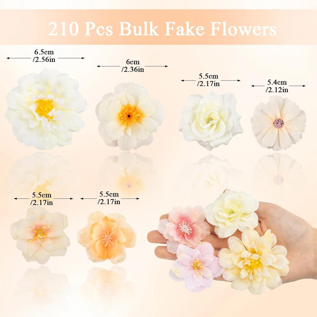 210Pcs Mini Silk Flower Heads Bulk Crafts Petals Decorations, Cream