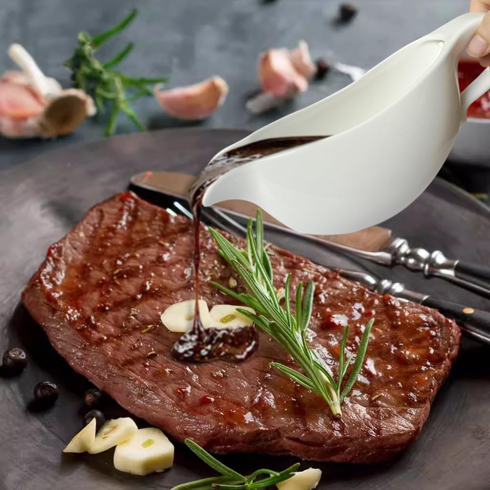 20 OZ Gravy Boat - White Meat Sauce Boat With Spoon - Perfect for Gravy, Sauces and Syrups, Salad Dressings, Creamer