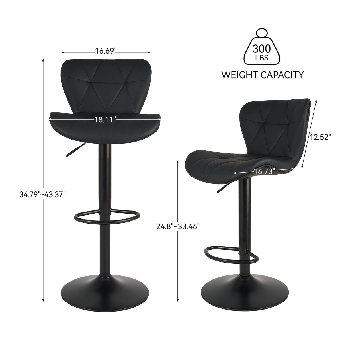 Modern Bar Stools Set of 2, Adjustable Faux Leather Upholstered Swivel Bar Stools, Counter Height Bar Chairs with