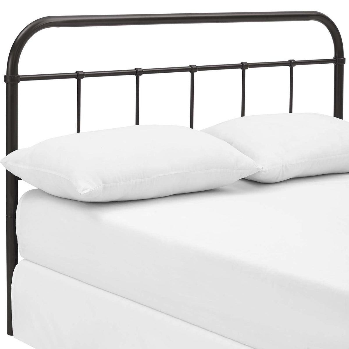 Serena Rustic Farmhouse Style Steel Metal Headboard Size in Brown