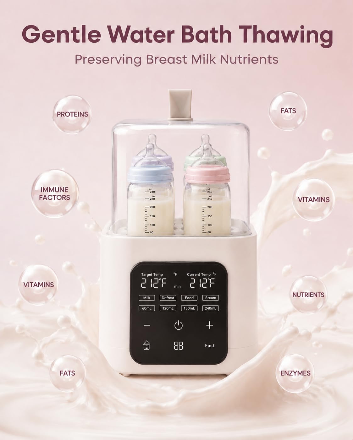 6-in-1 Baby Bottle Warmer & Drier, Digital Touch Screen Fast Milk Warmer, Defroster & Baby Food Heater, Dual Temp