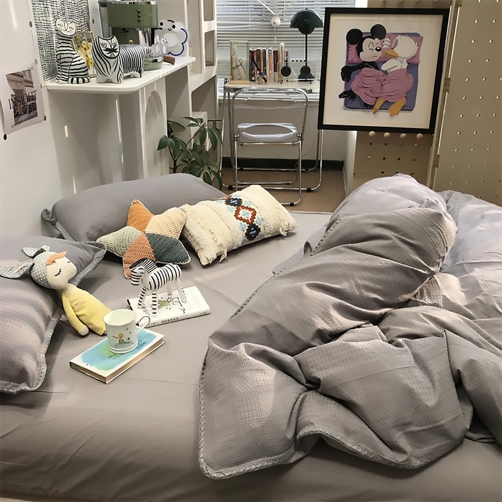 Ultra Soft Jacquard Duvet Cover Set, Warm & Cooling Duvet Covers, Waffle Reversible Bedding Set for All Seasons, with
