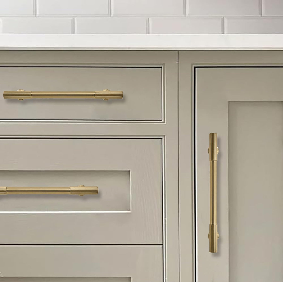 8 Inch Hole Center 5 Pack Brushed Brass Heavy Duty Solid Warm Brass Cabinet Pulls, Kitchen Drawer Handles, for