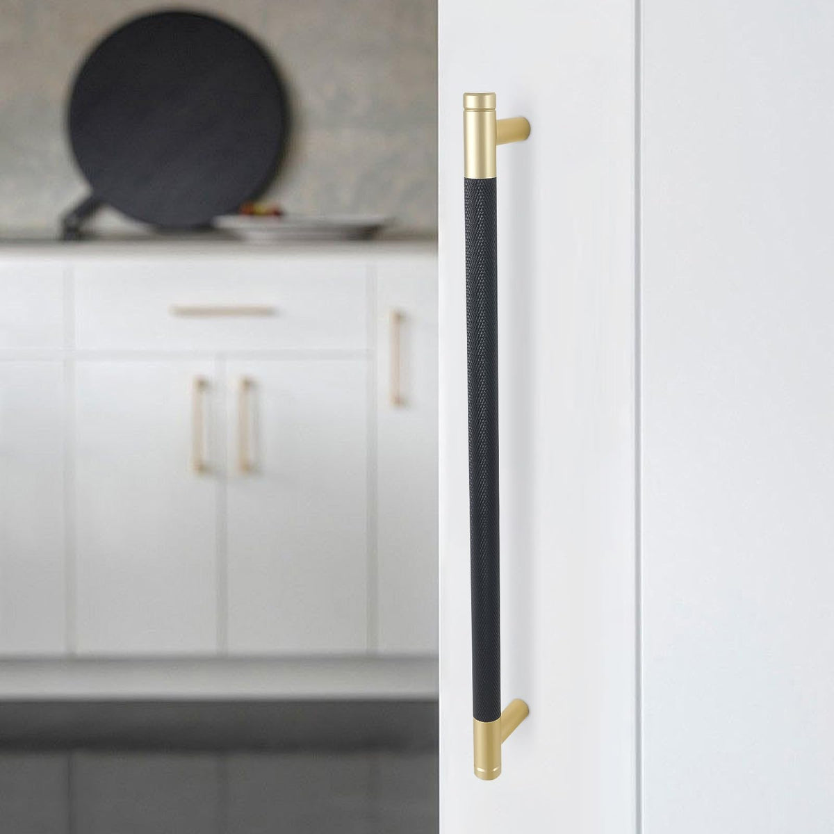 6 Pack 10 Inch(254mm) Mattle Black and Brushed Gold Kitchen Cabinet Handles Knurled Cabinet Pulls Gold Drawer Pulls
