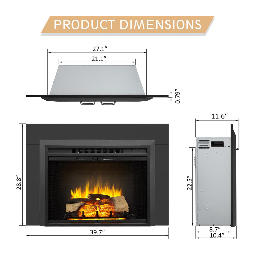 LegendFlame Damon 30 Inches Electric Fireplace Insert with Trim Kit, Glass Door and Mesh Screen, Fireplace Heater