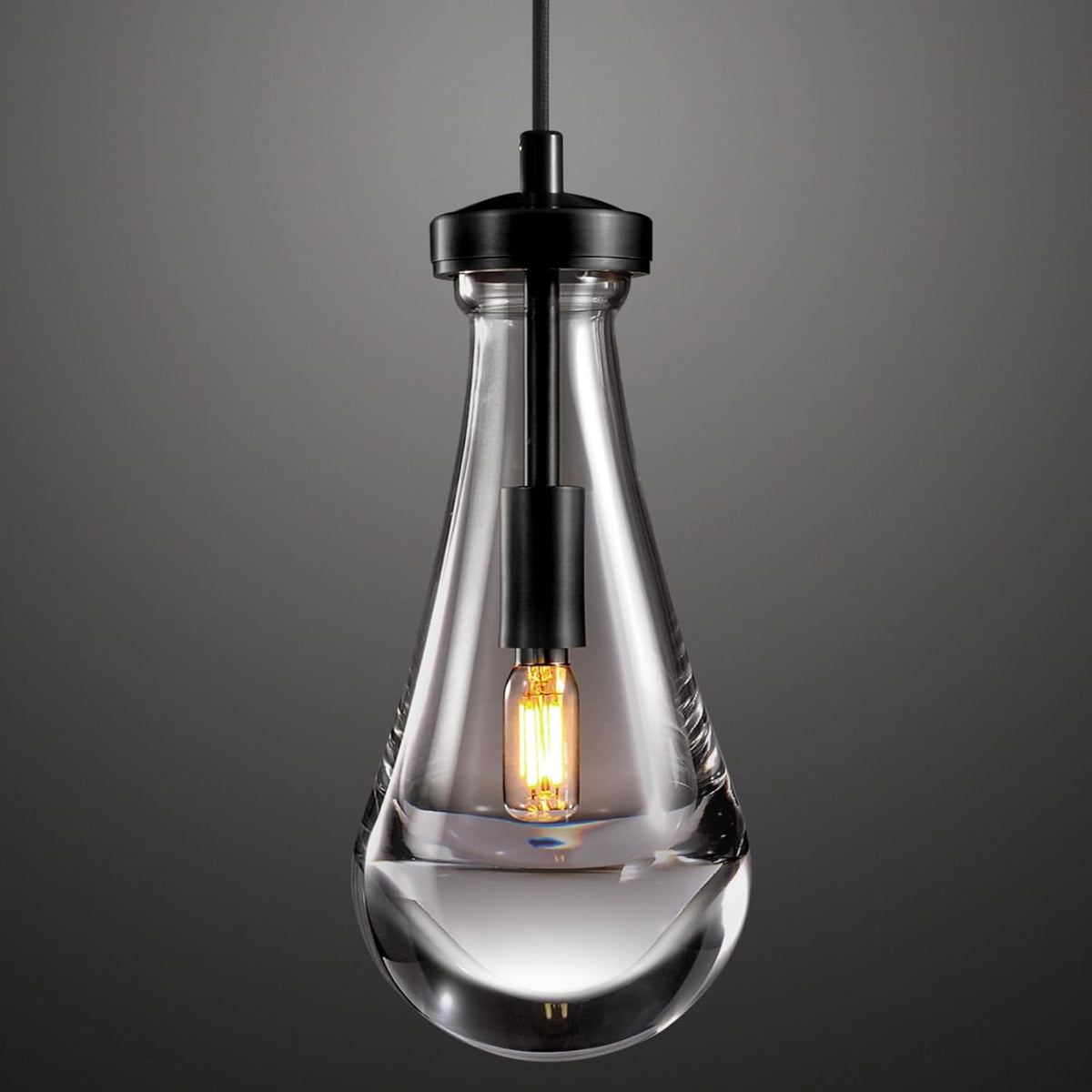 Raindrop Pendant Lights Kitchen Island Teardrop Black Hanging Light Fixtures Clear Solid Glass Pendant Light Modern Chandeliers for Dining Room Porch Corridor Living Room