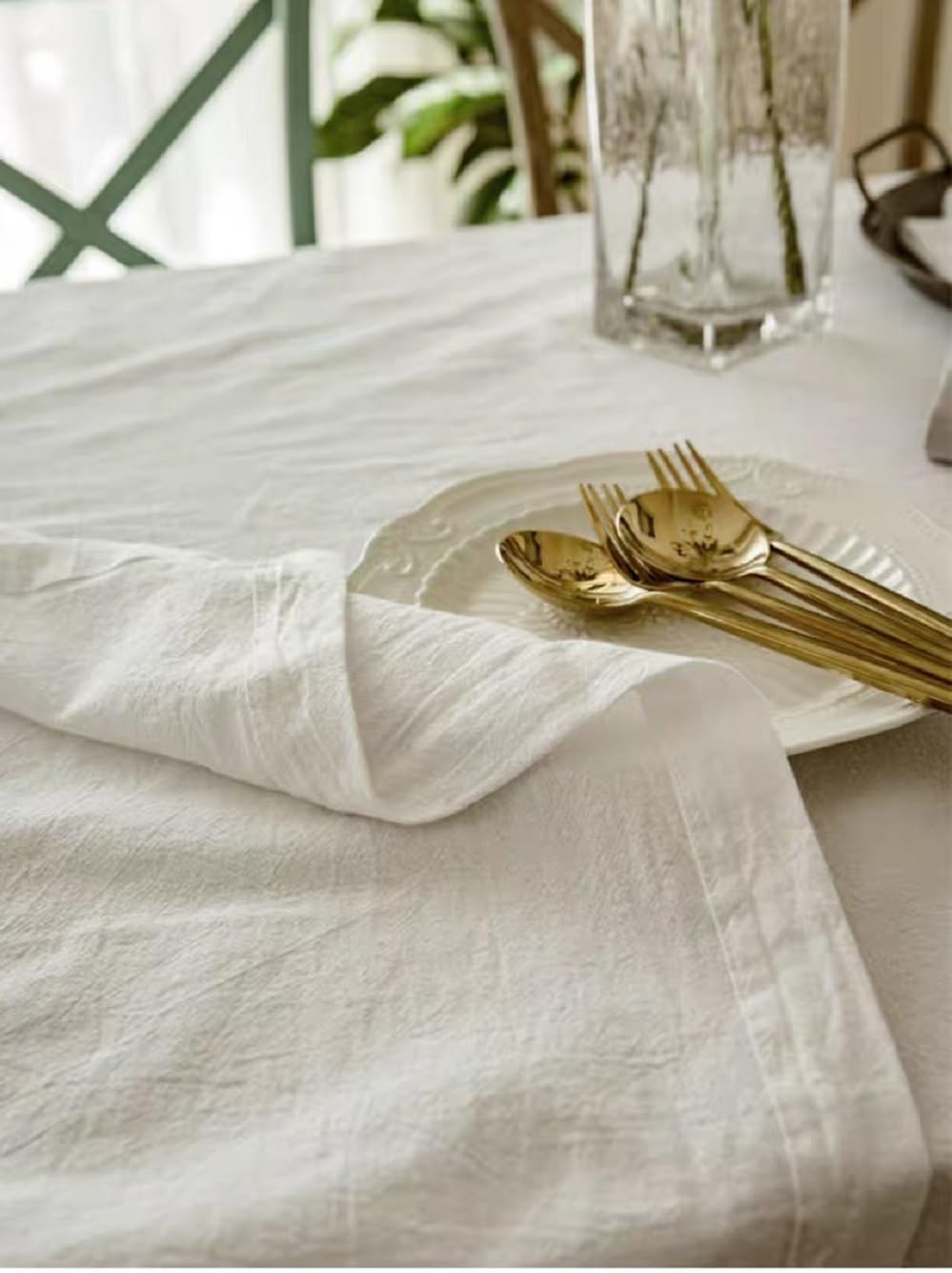 Cotton Tablecloth, 100% Cotton Fabric Table Cloth, Off White, 55 x 98 inch