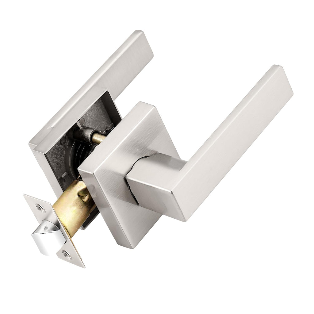 Brushed Nickel Interior Passage Door Handle, Heavy Duty Zinc Alloy Square Door Levers, 15 Pack Handle for Closet &
