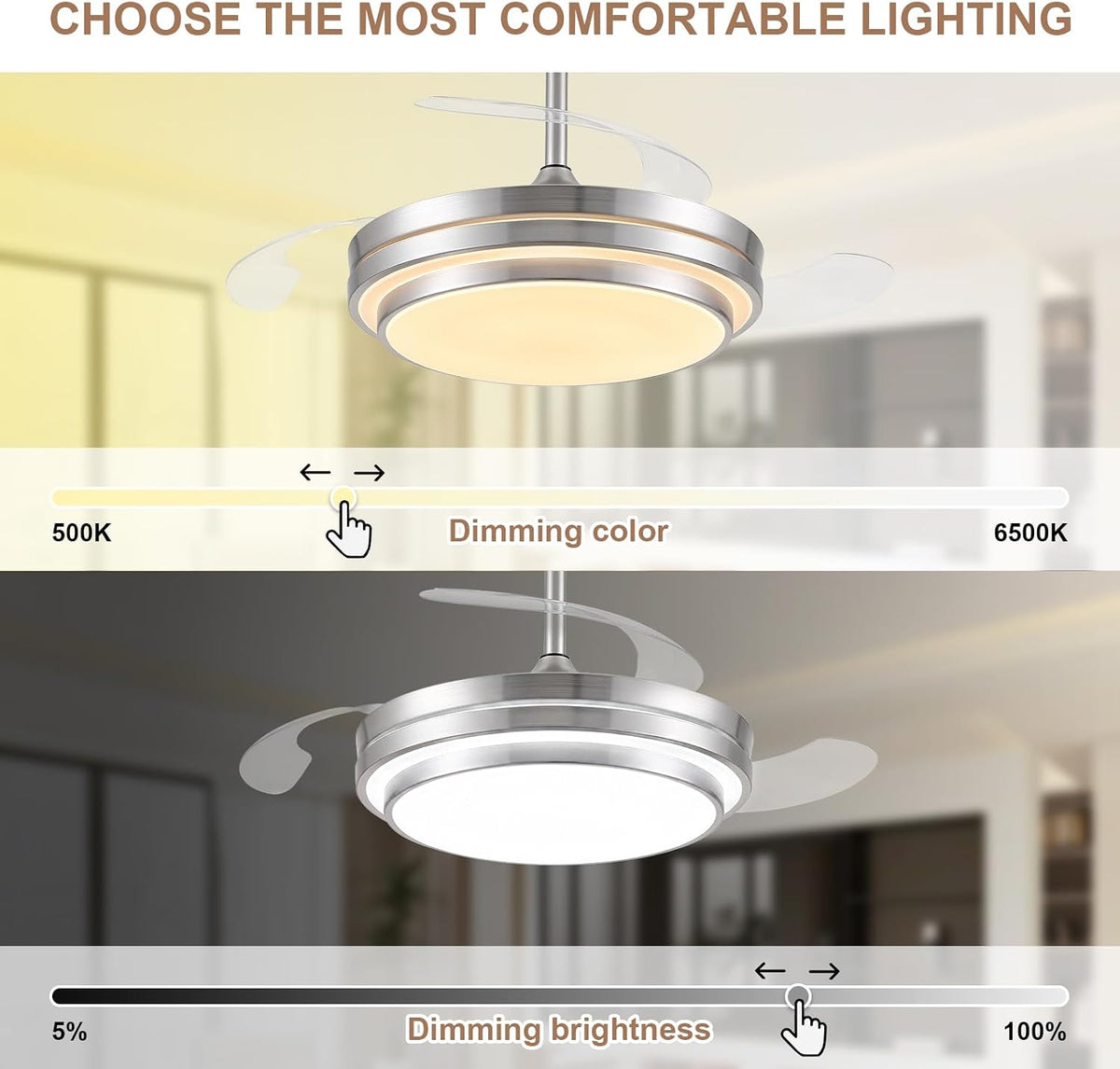 48" Chandelier Retractable Ceiling Fan with Light & Remote