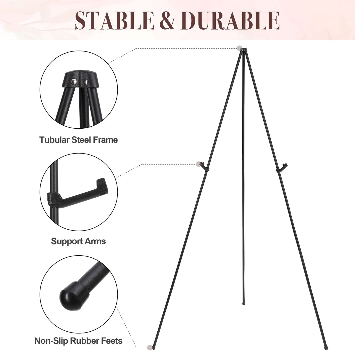 Easel Stand for Wedding Sign & Poster 63'' Easels for Display Portable Art Easel for Floor Adjustable Metal Easel