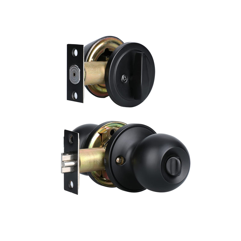Black Door Knob with Lock and Deadbolt Set, Exterior Front Door Lock Set