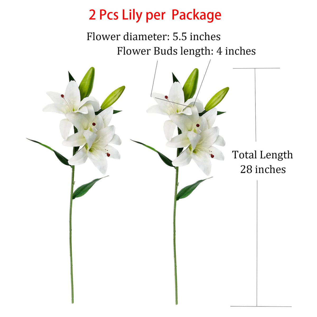 2 Pcs White Stargazer Lily Artificial for Decoration, 28 inch Long Stems Real Touch latex Fake, Faux Silk Easter