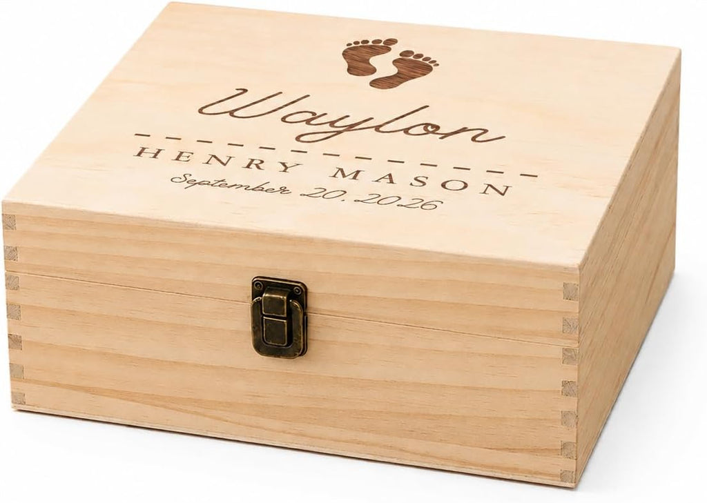Personalized Baby Keepsake Box with Name and Birth Date, Custom Wooden Baby Memory Box, Newborn Gift for Boys