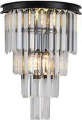 Black Crystal Wall Sconce, Modern 4-Tiers K9 Clear Crystal Wall Light Bedside Wall Mount Lamp for Living Room Bedroom