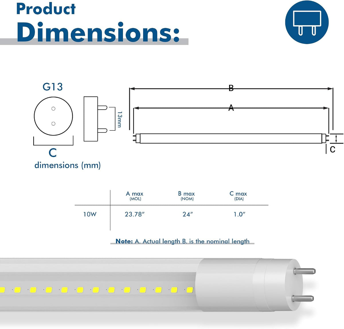 2 ft. T8 G13 LED, FO17, Type A Plug & Play, 3000K, Clear