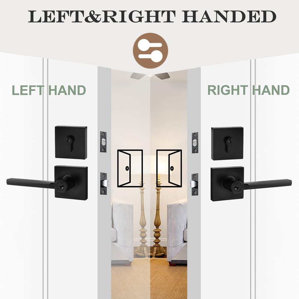 Keyed Entry Door Handle with Deadbolt, 5 Sets, Different Keys