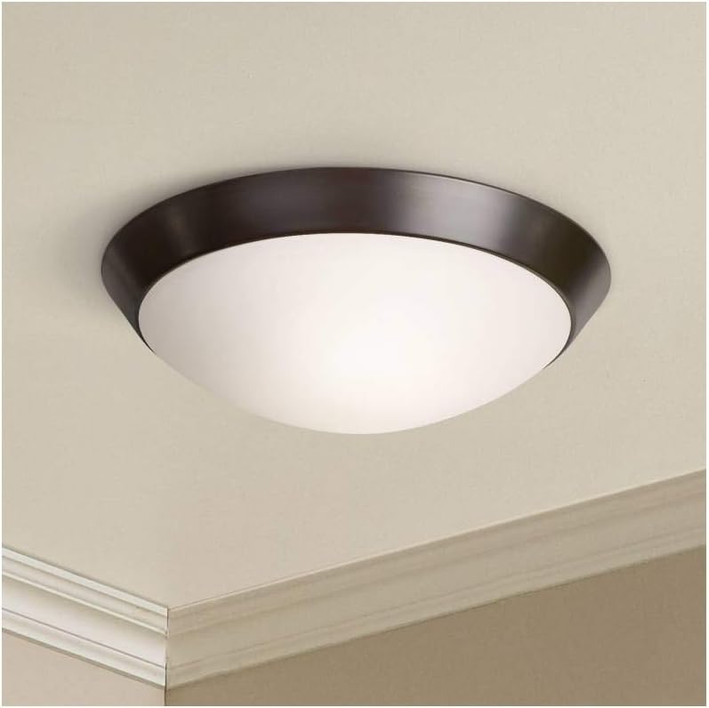 13 Inch Oil-Rubbed Bronze Flush Mount Ceiling Light - 2 Light Frosted Glass Dome, Low Profile