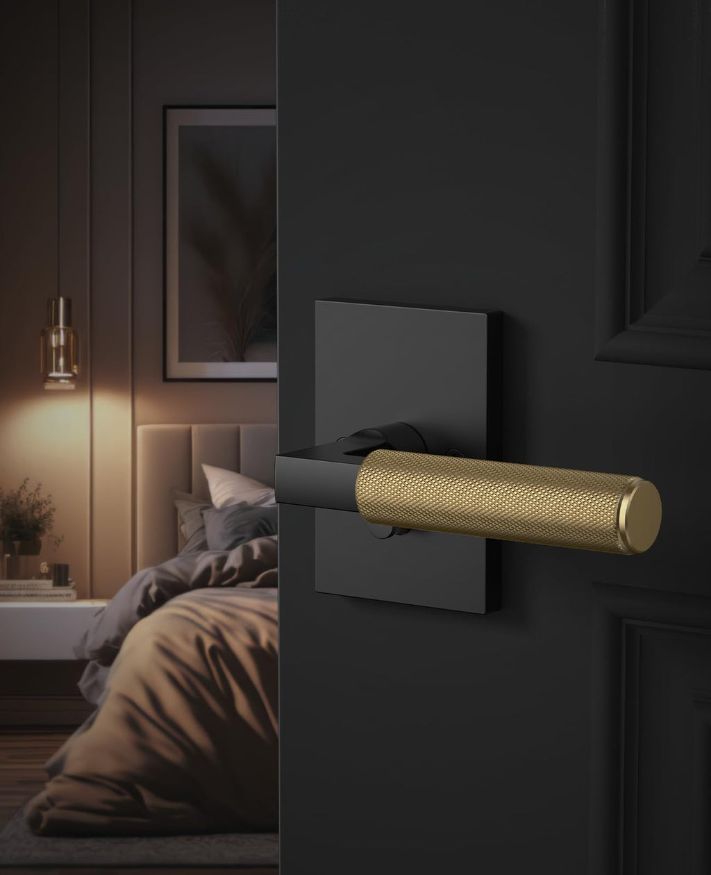 1 Pack Black and Champagne Bronze Privacy Door Handles