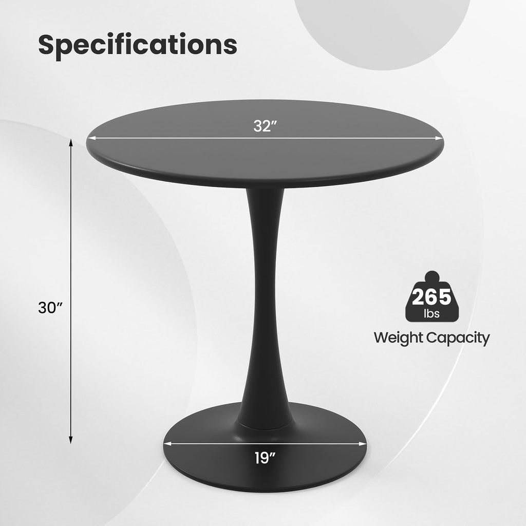 Tulip Round Pedestal Dining Table — Black