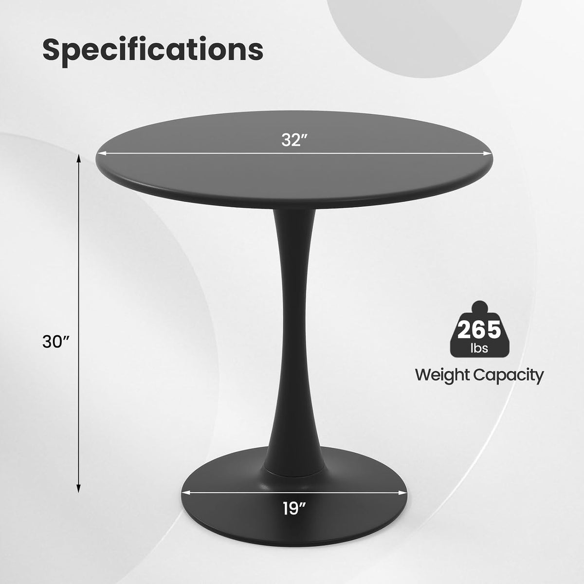 Tulip Round Pedestal Dining Table — Black