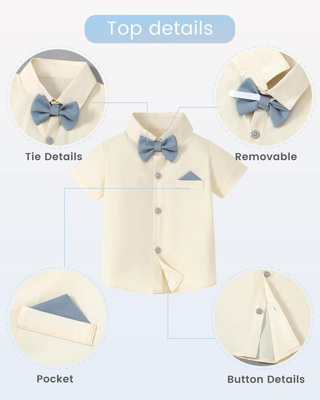 Toddler Boys Semi Formal Outfit 3pcs Sets Short Dress Shirt Suspender Pants Bow Tie