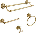 4 Piece Antique Brass Gold Bathroom Accessories Set - 24" Towel Holder, Antique Bar Brass Bath Accessories - Wall