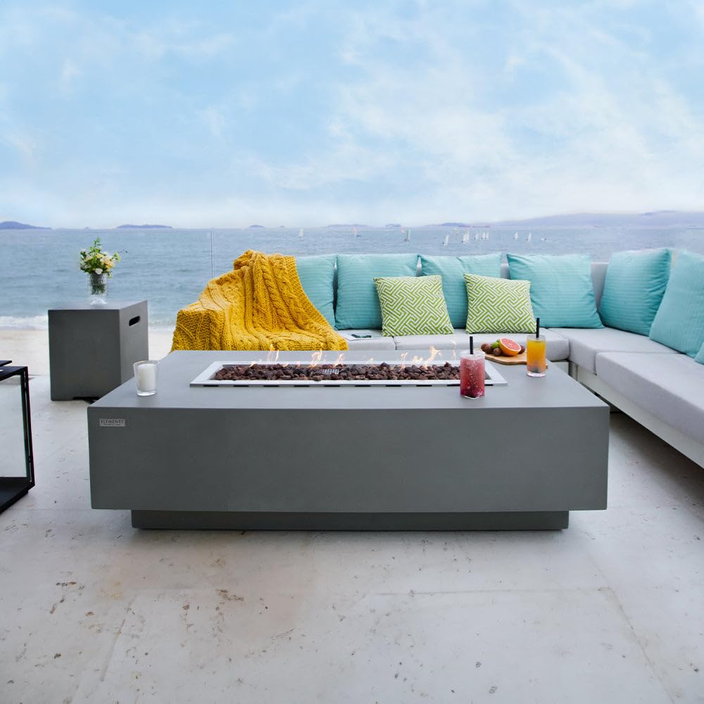 Granville Fire Table Outdoor Fire Pit 60" x 27" Cast Concrete Firepit Includes Lava Rocks 45, 000 BTUs Outdoor