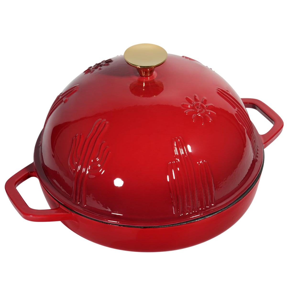 Cast Iron Bread Oven With Cloche Lid for Baking - Red Enameled Dutch Oven With Dome Lid for Sourdough - 5 qt