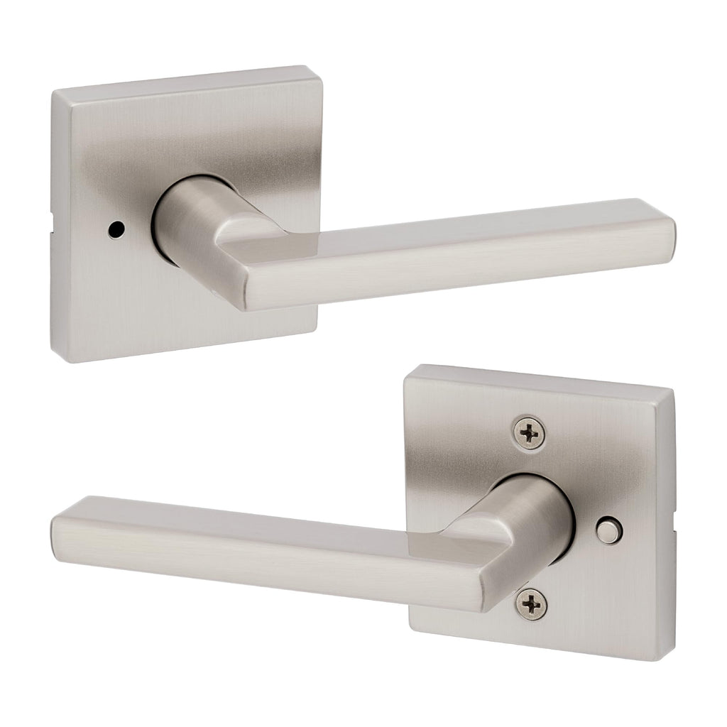 Halifax Privacy Door Lever with Lock, Satin Nickel