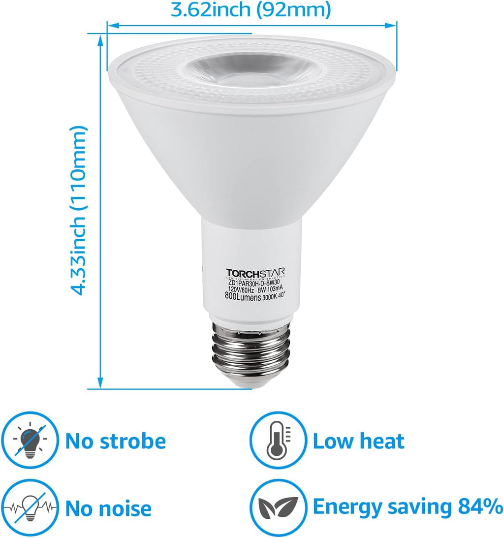 PAR30 LED Bulb, CRI90+ Dimmable, 8W Equivalent 75W, 3000K
